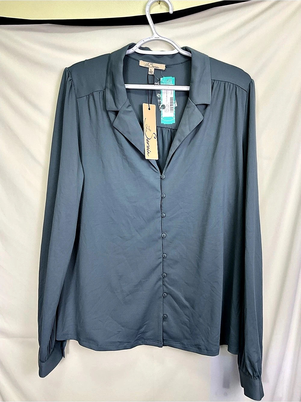 Les Serein Kelley Long Sleeve Collared Blouse Teal Green